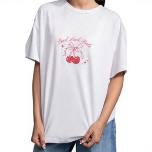 T-shirt en coton ample pour femme, imprimé cerises, col rond, style décontracté printemps-été, Good Luck Babe - Product Image 2