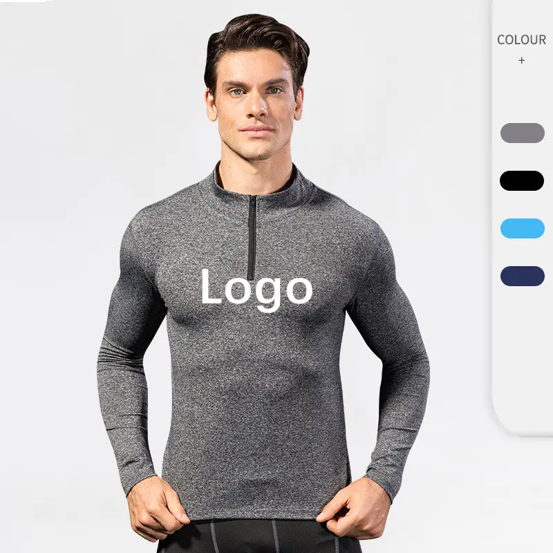 Custom Workout Clothes Male Fitness Wear Gym Training Running 1/4 Zip Mens Pullover Fitness Sportswear
