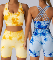Set Olahraga Yoga Seamless Tie-dye Gaya Baru Yoke Custom untuk Wanita, Elastisitas Tinggi, Dukungan Tinggi, Set Celana Pendek untuk Gym dan Fitness