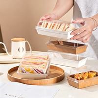 Boîte à sandwich en papier kraft blanc jetable personnalisée avec couvercle en PET transparent à dôme haut, imperméable et résistant à l'huile, pour l'emballage de produits de boulangerie