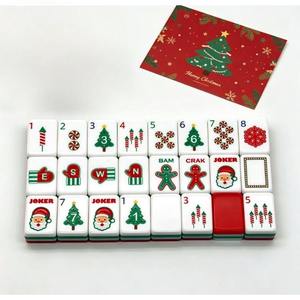 Factory Sales Red Green Contrast Christmas Themed Custom <b>Mahjong</b> Tiles Christmas Festive <b>Mahjong</b> <b>Set</b> - Product Image 2