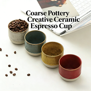 Tasses à expresso en céramique, design rétro de luxe léger, compatibles lave-vaisselle, ensembles de tasses effet four, emballage cadeau pour la maison, le bar ou le bureau - Product Image 1