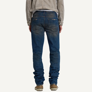 Jean en denim délavé et vieilli coupe slim droite pour homme, taille mi-haute, 100 % coton, style décontracté, pantalon pour l'automne - Product Image 4