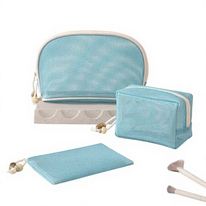 Étui de rangement cosmétique portable multifonctionnel, petit, durable, écologique, avec fermeture éclair en maille et poignée souple, pour les voyages et l'usage quotidien - Product Image 1