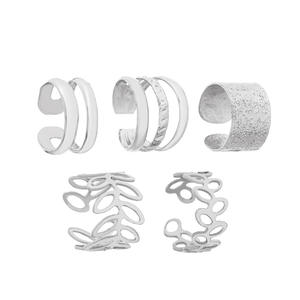 Trendy Vintage Geometry C-Shaped Ear Clip Juego de cinco piezas <span class=keywords><strong>sin</strong></span> agujeros para los oídos <span class=keywords><strong>Pendientes</strong></span> de hoja hueca multicapa para <span class=keywords><strong>mujer</strong></span> - Product Image 6