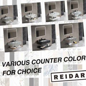 Meuble-lavabo de salle de bain mural moderne tendance 2024 en pierre frittée avec vasque simple et miroir intelligent - Product Image 6