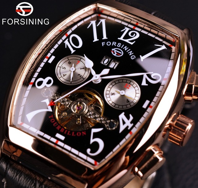 Forsining Men Date Month Display Rose Gold Case Mens Watches Top New Luxury Automatic Watch Clock Casual Watch Montre Homme