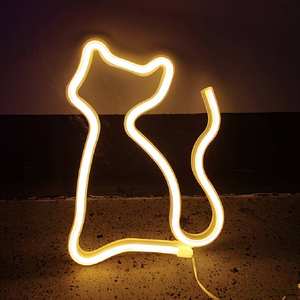 1 pezzo simpatico gatto rosa ha portato l'insegna al Neon-USB e luce notturna alimentata a batteria per camera da letto, camera dei bambini e decorazioni per la casa - Product Image 6