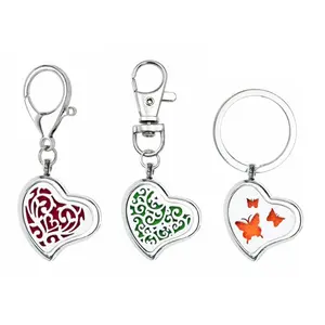 More Options Heart Shape Pendant Charm Key Chain Aromatherapy Essential Oil Diffuser Locket Key Ring Free 5pcs Pads as Gift