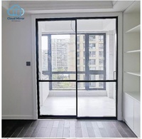 Porte pliante moderne à trois panneaux en aluminium noir ultra-mince avec verre transparent intégral pour salle à manger, villa et cloison de salon de thé