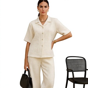 Conjunto de 2 Piezas Casual Moderno de Alta Calidad para Mujer, Blazer y Pantalones Anchos de Poliéster/Algodón Suave y Transpirable, Ropa de Oficina - Product Image 1