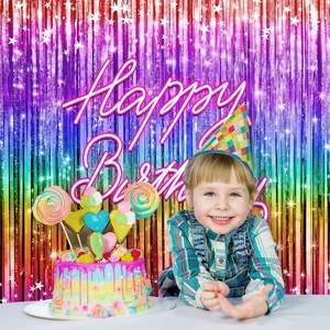 Joyeux anniversaire néon arc-en-ciel saupoudrer moderne Groovy fête photographie fond pour anniversaire Photo <span class=keywords><strong>Studio</strong></span> Shoot personnalisé en Stock - Product Image 2