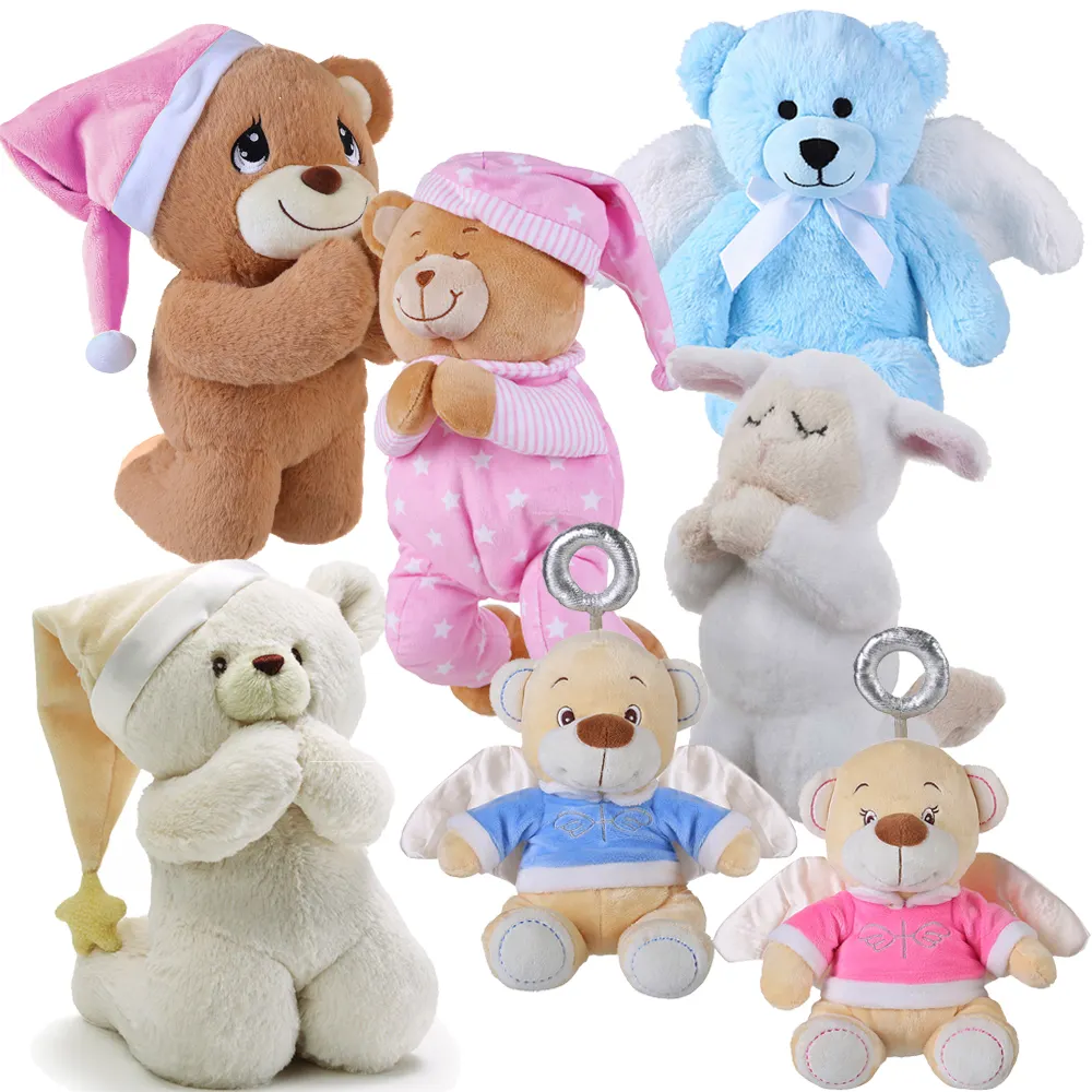 Simpatici giocattoli musicali per bambini che pregano orsacchiotti morbidi peluche su misura regali di peluche per animali