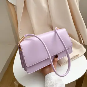 Fashion 2021 new arrival underarm simple pure color PU leather shoulder bags office ladies handbags clutch purse