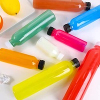 Cuadrado redondo con forma de cuerpo único de 500ml para bebida de jugo, taza de bebida de agua, botellas de plástico transparentes desechables vacías para mascotas con tapa