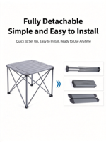 Table de camping pliante carrée légère 70x70x60cm, table portable en aluminium pour barbecue en plein air, pique-nique et glamping