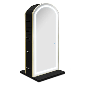 Espejo Ovalado Moderno para Salón de Belleza con Almacenamiento <span class=keywords><strong>Oculto</strong></span>, Unidad de Espejo para Estudio de Belleza, Estación de Almacenamiento con Espejo para Salón - Product Image 3