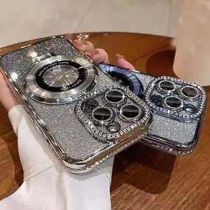 Блестящий Модный женский чехол для телефона с кристаллами, алмазная рамка, чехол для телефона для IP 15 pro