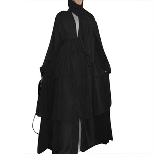 Elegante Kimono in Chiffon per Donne Musulmane, Stile Dubai Turchia Arabia Oman, Abito Islamico a 3 Strati Aperto in Tinta Unita - Product Image 5