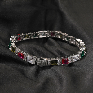 Gioielli di Moda all'Ingrosso, Catena Cubana Hip-Hop 7mm Argento con Diamanti Sintetici, Bracciale Luccicante per Uomo - Product Image 6