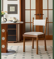 Chaise de salle à manger ergonomique de style farmhouse, rembourrée en lin, en bois massif