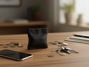 Portamonete in vera pelle, mini portafoglio compatto con chiusura a cerniera, unisex, per l'uso quotidiano - Product Image 2