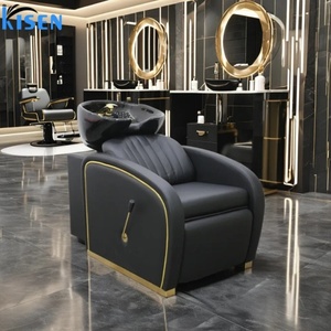 Sillón de Lavado de Cabello de Lujo Kisen para Salón de Belleza, Color Negro, Naranja y Blanco, con Lavabo de Cerámica, en Venta - Product Image 2