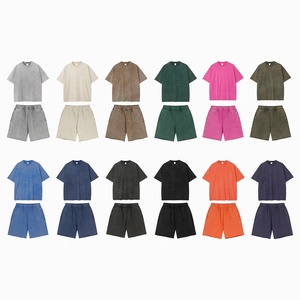Ready Ship Unisex 100% Cotton Garment <strong>Dye</strong> 250G+420G Oversized T-<strong>Shirt</strong> Shorts Set Men Plus Size Vintage Casual Breathable Quick - Product Image 1