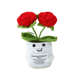 Handmade Crochet Yarn Flower Potted Textile Craft Rose Home Decor Gift Wholesale Positive Energy Plant