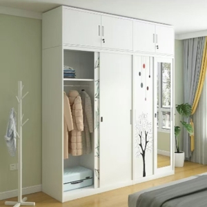 Armoire <span class=keywords><strong>porte</strong></span> <span class=keywords><strong>coulissante</strong></span> en métal de qualité supérieure avec 2 tiroirs meubles de maison chambre d'enfants armoire de rangement en acier - Product Image 2