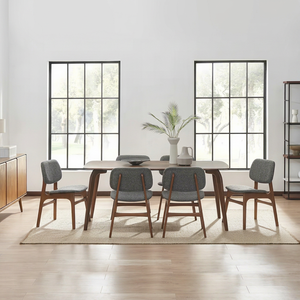 Ensemble de salle à manger 6 pièces style Mid-Century Modern, table en bois, chaises à dossier solide, meubles durables pour la maison - Product Image 1
