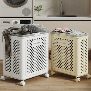Large Capacity Modern Design <strong>Plastic</strong> Folding Trolley for Home Bathroom Dirty Clothes <strong>Basket</strong> <strong>with</strong> High Capacity Storage Foldable - Product Image 4