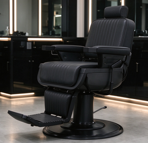 Nuova Poltrona da Barbiere Completamente Nera, Idraulica e Reclinabile, Arredamento per Salone, per Taglio Capelli e Rasatura - Product Image 3