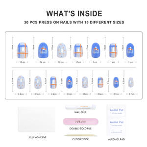 <span class=keywords><strong>Uñas</strong></span> Postizas Acrílicas <span class=keywords><strong>de</strong></span> Alta Gama, Diseño Bonito, Cortas, Redondas, <span class=keywords><strong>Color</strong></span> Azul Brillante, Personalizadas, 30 Piezas, 15 Tamaños, Cobertura Completa, Adhesivas - Product Image 4