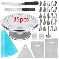 Vente en gros de 35 pièces de support à gâteau rotatif en aluminium, plateau tournant avec buses de décoration de gâteau, embouts, ensemble d'outils de décoration