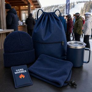 Set de Regalo de Invierno para Esquí con Logotipo Personalizado: Gorro, Pañuelo de Forro Polar, Mochila con Cordón, Vaso Térmico, Calentador de Manos, Kit de Viaje - Product Image 4