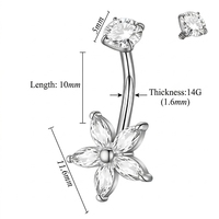 Piercings de nombril en acier inoxydable 14g CRYSPURE PVD Or 5A Zircon pour femmes, motif fleur de lotus, vente en gros OEM