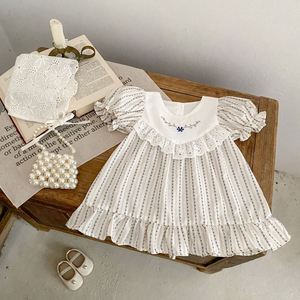 Gaun Bayi Baru Lahir Engepapa Musim Panas Lengan Pendek Motif Garis-garis Gaun Anak Perempuan Bordir Pakaian Bayi Katun - Product Image 1
