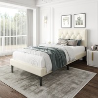 Cadre de lit rembourré minimaliste haut de gamme, disponible en tailles double, simple, queen et king, avec une construction durable pour appartement et usage domestique