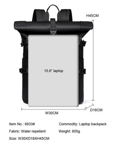 15.6" Unisex Waterproof PU <b>Laptop</b> <b>Backpack</b> Polyester Zipper Closure Large Capacity Eco-Friendly Arcuate Shoulder Strap Outdoor - Product Image 2