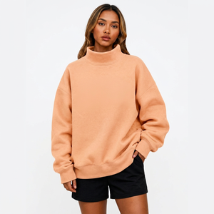 Sudadera de Invierno para Mujer, Color Durazno, Cuello Alto Personalizado, Corte Holgado, Ecológica, Transpirable, Mezcla de Poliéster/Algodón, Mejor Calidad - Product Image 1