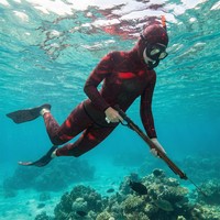 Combinaison de plongée pour adultes Super Stretch 3 mm bleu rouge camouflage, qualité supérieure, imperméable, avec capuche, pour la plongée et la natation