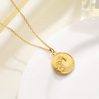 Bijoux de voyage de plage d'été-Hawaii Surfer Lovers Collier à pendentif disque en acier inoxydable plaqué or 18 carats Trendy Sea Ocean Wave