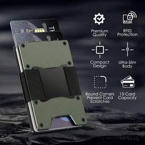 Aluminum Alloy Card <b>Holder</b> Thin Minimalist <b>Wallet</b> for Men Quick Access Cash Strap - Product Image 3