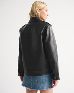 LEDUO Solid Casual Spring <b>Straight</b> Cut PU Leather Breathable Black <b>Jacket</b> for Women - Product Image 2