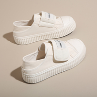 Chaussures décontractées en toile à scratchs, talon moyen, antidérapantes, à porter de deux façons, design talon-pressé, style biscuit, tendance et simples