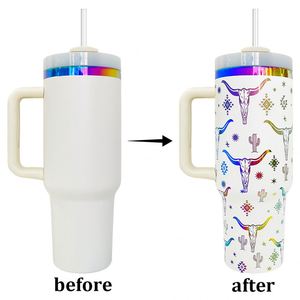 Powder Coated 40oz Insulated <b>Cup</b> <b>Reusable</b> Mirror Rainbow Plated Tumbler for Laser Etch Engraving - Product Image 2