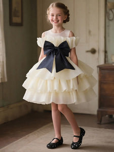 Vestido <span class=keywords><strong>Lolita</strong></span> de Poliéster con Cuello Redondo y Lazo de Princesa para Niñas, Estilo Festivo, Tejido a Crochet, para Niñas de 6 Años, ODM, Largo hasta la Rodilla, Tipo Vestido de Gala - Product Image 6