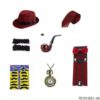 Ensemble de costume pour homme Roaring Twenties, kit de déguisement vintage pour gentleman, comprenant un chapeau haut-de-forme, des bretelles, une moustache et une montre de poche