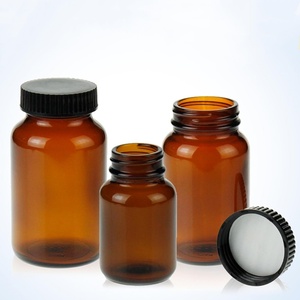 Vente en gros de bouteilles en verre ambré à large ouverture de différentes tailles avec couvercle en <span class=keywords><strong>plastique</strong></span> noir - Product Image 3